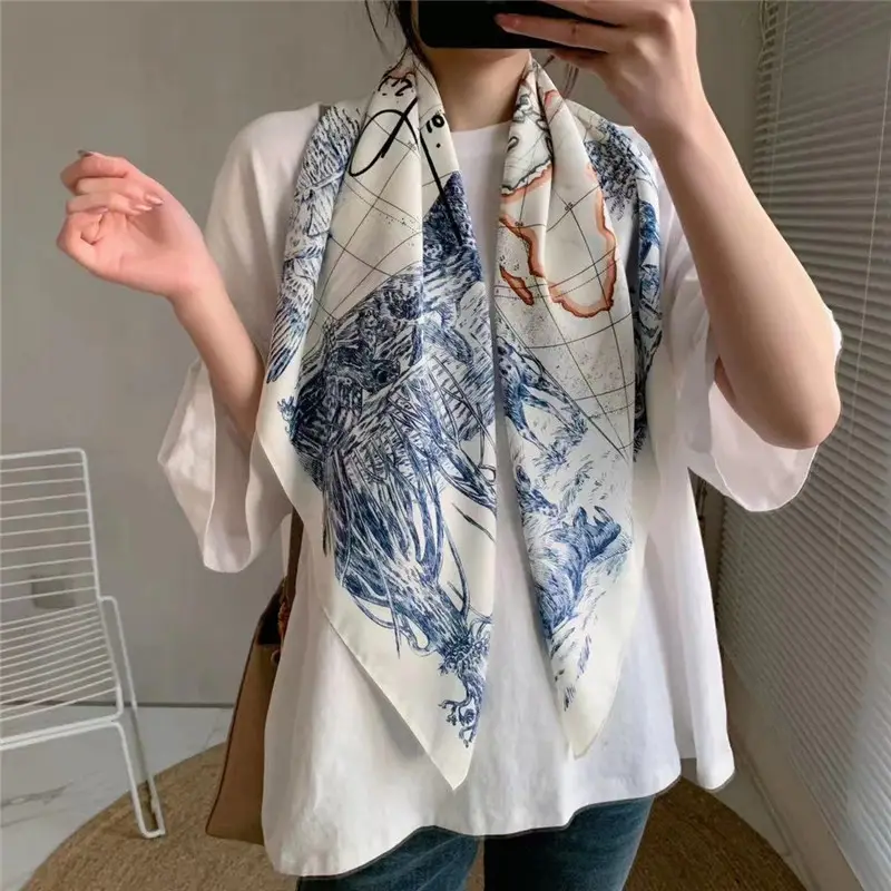 Zipeiwin 2021 Khăn Trang Trí Mới Bandanna Ngựa In Twill Silk 90 Khăn Vuông Phụ Nữ Mùa Hè Kem Chống Nắng Mỏng Khăn Lụa Khăn Choàng