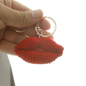 Wholesale <b>Mini</b> Crochet Red Lip Toy Pendant Keychain Cute Bulk Handmade Knit Amigurumi Knitted Doll Bag Charm Couples <b>Keyring</b> - Product Image 4
