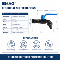 Robinet d'extérieur BMAG OEM en nylon à installation manuelle facile, filetage en laiton 3/4 pouce, avec raccord de tuyau détachable pour jardin