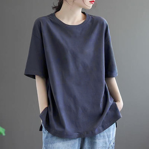 Women's Loose Fit Short Sleeve T-Shirt <b>Khaki</b> Plus Size Casual Breathable Jersey <b>Top</b> - Product Image 2