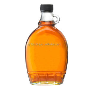 Prezzo di fabbrica 150/250/375/500ml piatto chiaro bottiglia di vino in vetro con manico durevole per succo di liquore alcol puro sciroppo d'acero - Product Image 1