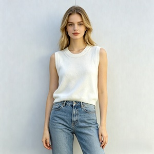 เสื้อกล้ามถักผ้าฝ้าย BCI สำหรับผู้หญิง เสื้อสเวตเตอร์คอกลมแบบลำลองสำหรับฤดูร้อน - Product Image 1