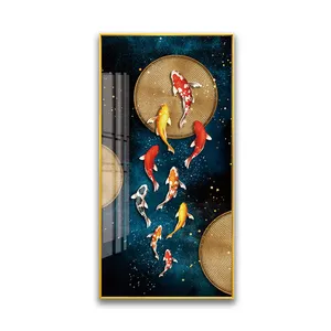 彩锦鲤鱼水晶瓷画墙面艺术帆布