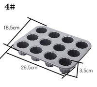 FAD4-Mini Moule à Canelés Antiadhésif en Acier Carbone à 12 Cavités, Noir, pour Pâtisserie Française