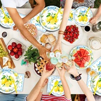 Ensemble de vaisselle jetable pour fête d'anniversaire sur le thème du citron, décoration de table pour enfants
