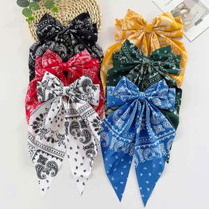 Pinza para el pelo con lazo de tela paisley estilo boho, cinta larga, multicolor, para mujer, decoración casual para el cabello - Product Image 3