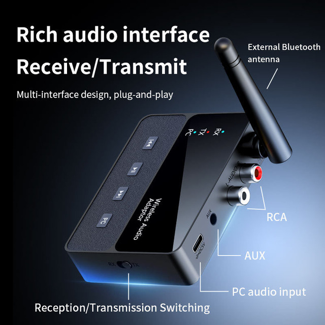 BT6.0 Transmitter Receiver Low Latency Wireless Audio Adapter 3.5mm AUX RCA HIFI Lossless Sound for Home PC