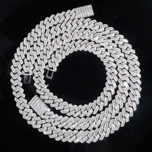 Blingbling Hiphop 15mm <b>Cuban</b> <b>Chain</b> Rectangular Baguette <b>Cuban</b> Chain925 <b>Silver</b> Iced Out Moissanite <b>Cuban</b> <b>Link</b> <b>Chain</b> - Product Image 2