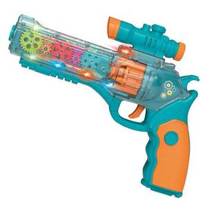 Wholesale Price <strong>Electric</strong> Colorful Gear Rotating Musical Vibration Flashing Light Transparent Gun Toy - Product Image 1