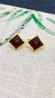 Boucles d'oreilles clous en argent 925 certifié, anti-allergiques, avec ambre rouge naturel taillé carré, en forme de sucette, véritable pierre précieuse, bijoux
