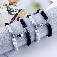 Parures de bijoux fantaisie 2 pièces/ensemble, bracelets magnétiques en turquoise blanche pour couple, perles naturelles, bijoux d'amitié pour amoureux