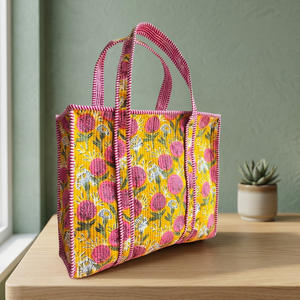 Sac fourre-tout en toile de coton à motifs floraux bohèmes avec renforts en acier inoxydable, grande capacité, pliable, pour les voyages et l'usage quotidien - Product Image 3