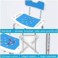 Chaise de douche antidérapante réglable en hauteur avec support pour douchette et accoudoirs / Chaise de bain avec siège rembourré et trous de drainage