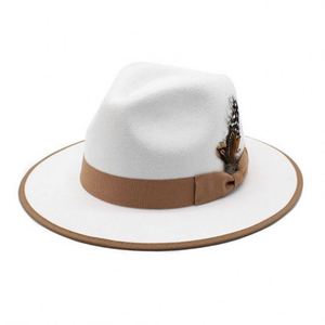 Classic Fedora Hats with Feather Wide Brim Wool Felt Hat for Travel Vintage Style Casual Party Outdoor Unisex All Seasons - Product Image 3
