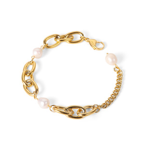 Bracelet à chaîne ovale en perles d'eau douce géométriques rétro françaises, en alliage de zinc, bijoux pour femmes, cadeau JDB201075 - Product Image 4