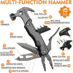 Herramienta Multifuncional de Supervivencia para Exteriores de Acero Inoxidable y Aluminio de Grado Industrial, Martillo de Uñas con Funda de Nailon para Camping, Caza y Senderismo - Product Image 4