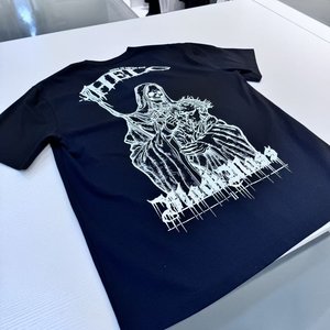 T-shirt a maniche corte con stampa religiosa gotica scura, oversize, stampa fronte-retro, in cotone, unisex, streetwear - Product Image 3