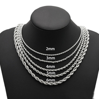 Collier en Chaîne Corde en Acier Inoxydable Tendance, Étanche, Largeurs 3/4/5/6mm, Chaînes Corde Torsadées pour Hommes et Femmes, Idéal pour la Fabrication de Colliers