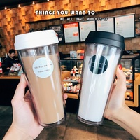 Gobelet à café portable unisexe en plastique double paroi, réutilisable, écologique, avec revêtement sûr pour boire directement, idéal pour la rentrée scolaire