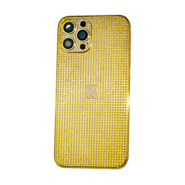 Diamond Design Gold Frame Luxury Electroplated Real Gold Zircon Housing for iPhone Extravagant Mobile Phone Bar Design