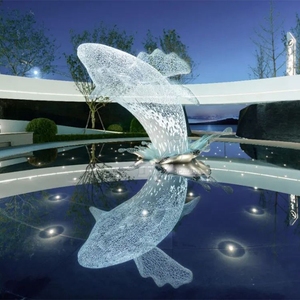 ประติมากรรมปลาวาฬสแตนเลสกลางแจ้งพร้อมไฟตกแต่ง - Product Image 2