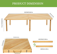 Table de pique-nique en bois Boho 60 "X 30" Table de pique-nique basse extérieure portable avec pieds réglables 13 "& 16" pour barbecue au sol