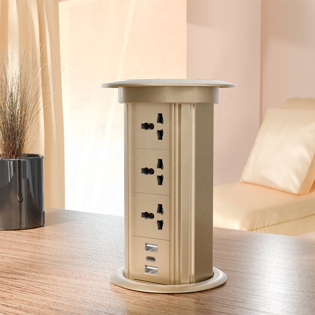 Universal Motorized Kitchen Pop up Outlet Tabletop Desktop Smart Electric Power Lifting Socket Plug with Wireless Charge Panel