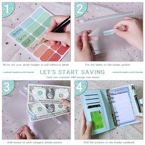 A6 PU cahier à feuilles mobiles Budget planificateur classeur <span class=keywords><strong>Macaron</strong></span> Glitz Morandi Plan financier grand livre enveloppe dépôt en espèces - Product Image 5