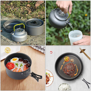 2~3 Person Camping Cookware Mess Kit <b>With</b> Kettle Non Stick Pot Outdoor Cookware Non-Stick Lightweight Pots Set for Camping - Product Image 5