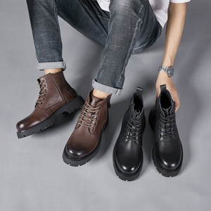 Botas de Trabajo de Cuero Genuino para Hombre, con Cierre de Cremallera, Resistentes a Impactos, Antideslizantes, Resistentes al Desgaste, para Senderismo y Trekking en Otoño e Invierno - Product Image 2
