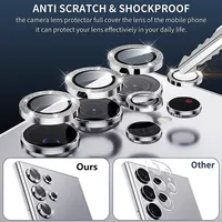 Protection d'objectif en verre scintillant pour Samsung Galaxy S25 S24 Ultra S23+ Plus FE, avec anneau métallique brillant pour capuchon d'objectif arrière S25 Ultra