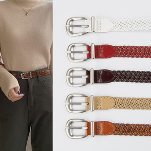 <span class=keywords><strong>Ceinture</strong></span> en tissu en cuir tressé de Style rétro pour femmes 5 couleurs pantalons décontractés réglables en alliage épingle sans trou décorée <span class=keywords><strong>ceinture</strong></span> en cuir PU - Product Image 2
