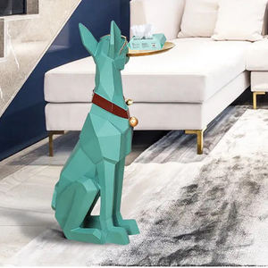 Sculpture d'animal géométrique grandeur nature en résine, statue <span class=keywords><strong>de</strong></span> <span class=keywords><strong>chien</strong></span> Doberman avec plateau <span class=keywords><strong>de</strong></span> rangement en plaque dorée - Product Image 2
