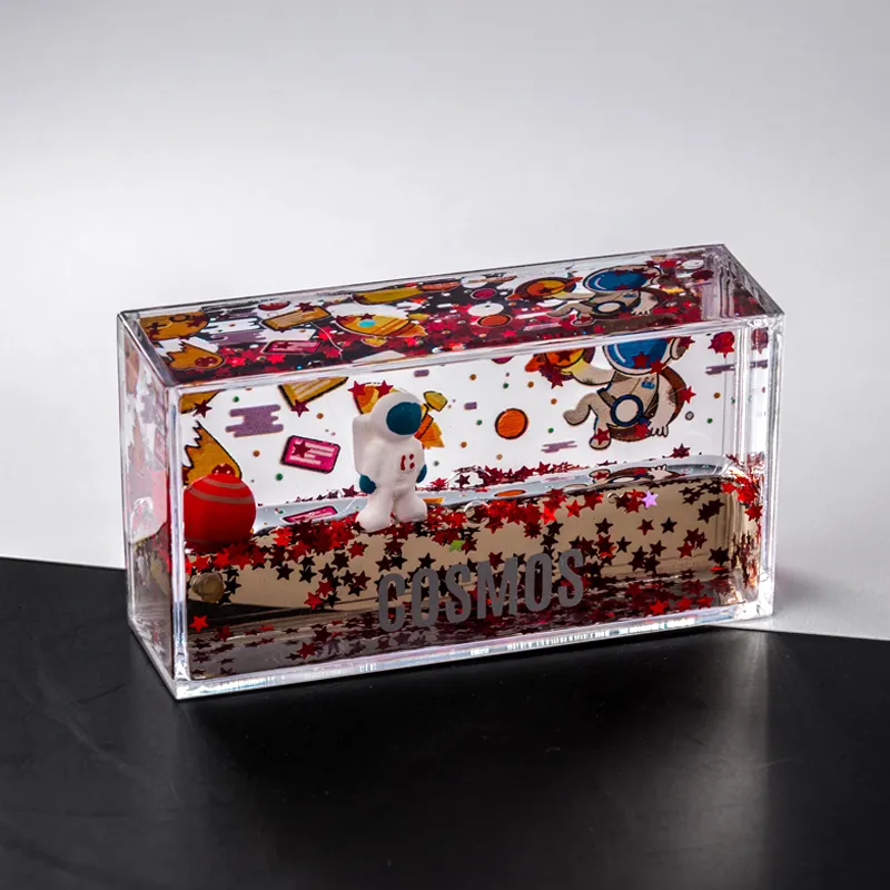 שטח מתנות עיצוב שולחן מיני דלפק שמן אקרילי מרובע אקוואסטרונאוט 3D צף משקל נייר