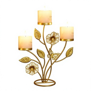 Golden iron <b>Leaf</b> Candle Stand Fancy Home Decoration Durable Design for Indoor <b>Lighting</b> - Product Image 2
