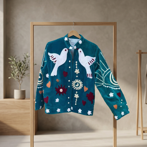 Veste courte pour femme, artisanale, style Suzani, avec broderie florale spirituelle et motif d'oiseaux vintage, vêtement d'extérieur décontracté, pour la vente en gros - Product Image 1
