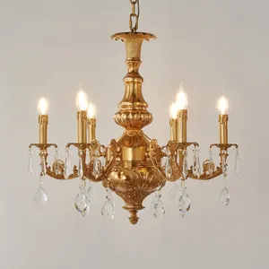 Lámpara colgante dorada para Sala de estar, candelabro de cristal Jantar, lámpara de suspensión Rococo, iluminación de techo