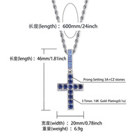 Pendentif croix en laiton bleu double face, double couleur, zircon bleu, collier rétro personnalisé en laiton, cadeau