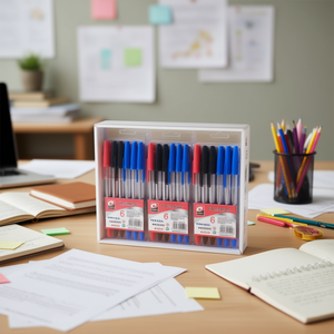 Set di 6 Penne a Sfera con Inchiostro Blu, Nero e Rosso per Ufficio e Scuola - Product Image 3