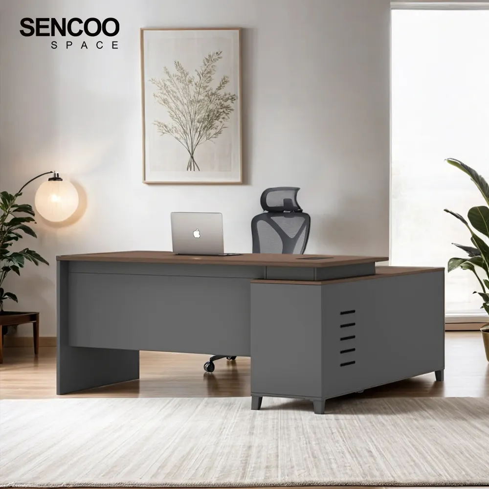 Sencoo Table de patron en forme de L design moderne Chef de la direction Bureau de direction Table de bureau en bois pour mobilier de bureau