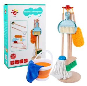 Yüksek kalite ayrılabilir süpürge paspas seti oyna Pretend temizlik çocuklar ahşap temizleme seti seti oyuncaklar
