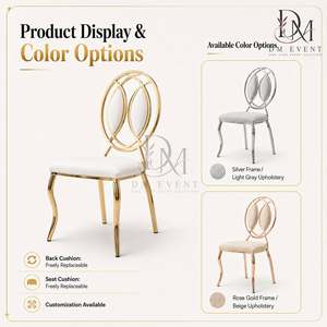 Double Oval Ring Back <b>Gold</b> Stainless Steel Wedding <b>Chair</b> with White Cushion for Wedding and Banquet Events Event Seating - Product Image 5