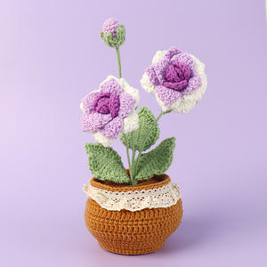 Tissé à la main deux roses en pot décoration de table anniversaire saint valentin cadeau d'anniversaire Uionen 1504 - Product Image 6