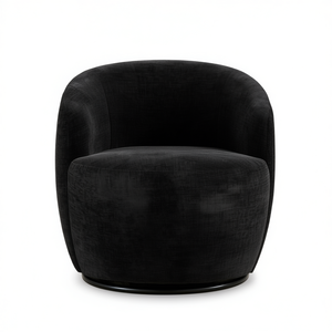 Fauteuil pivotant en tissu chenille noir avec base en anneau métallique pour meubles de salon modernes - Product Image 1