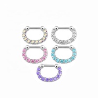 Cincin tindik badan modis, perhiasan bentuk D warna zirkon, cincin hidung Septum tulang rawan telinga, cincin Clicker Tragus