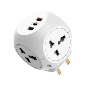 OSWELL 90 Degree Multi Plug Outlet UK Plug Adapter 5 Prong Adapter with 4 AC Electrical Sockets 3 usb Portable Cube