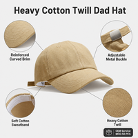 Casquette de baseball réglable en sergé de coton kaki, style décontracté unisexe pour l'extérieur, six panneaux, vente en gros OEM