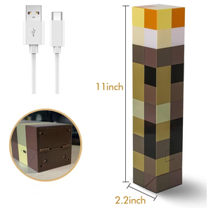 ไฟฉายพิกเซล <span class=keywords><strong>Minecraft</strong></span> รูปทรงคบเพลิง 4 สี ไฟ LED สำหรับกลางคืน ตกแต่งห้องนอน โคมไฟตั้งโต๊ะ ชาร์จ USB ของเล่นเด็ก สำหรับเป็นของขวัญ - Product Image 5