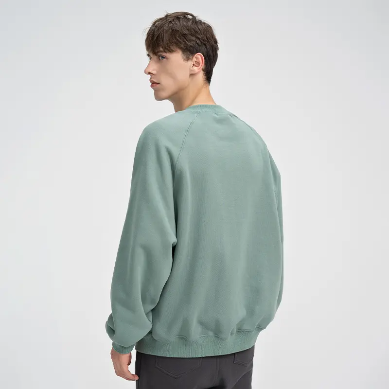 Light Green Round Neck Pullover 330G Fleece Sweatshirts Hoodies For Men