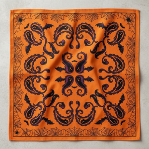 Pañuelo cuadrado naranja con estampado de murciélagos y telarañas, bandana de poliéster estilo punk, multifuncional, para uso en las cuatro estaciones - Product Image 1